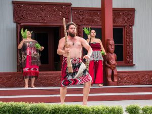 Maori (indigenous people of New Zealand) welcoming ceremony.