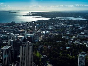 A view of the Auckland Harbour from the Sky Tower.