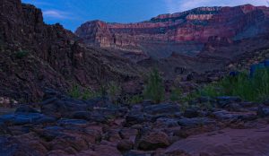 Early morning sunrise glow on the Grand Canyon walls, from our tent area.