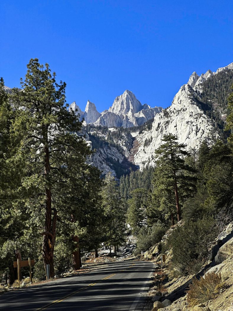 My favorite shot of Mt. Whitney from the Whitney Portal Road in the Eastern Sierra Nevada mountains.